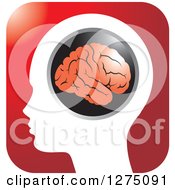 Poster, Art Print Of Silhouetted Human Head And Red Brain Icon