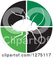Clipart Of A White Silhouetted Cockroach On A Black And Green Circle Royalty Free Vector Illustration