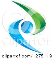 Clipart Of A 3d Blue And Green Abstract Propeller Design Royalty Free Vector Illustration