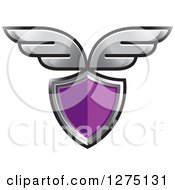 Clipart Of A Purple Shield With Silver Wings Royalty Free Vector Illustration