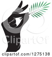 Clipart Of A Black And White Hand Holding A Branch Or Duster Royalty Free Vector Illustration
