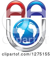 Clipart Of A Blue And White Earth With Aau Letters Royalty Free Vector Illustration