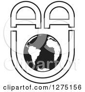 Clipart Of A Black And White Earth With Aau Letters Royalty Free Vector Illustration