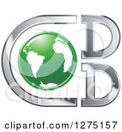 Clipart Of A Green And White Earth With Silver Cdd Letters Royalty Free Vector Illustration