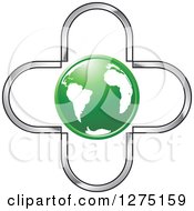 Clipart Of A Green And White Earth In A Silver Cross Royalty Free Vector Illustration