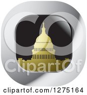 Clipart Of A Silhouetted Capitol Building In A Square Icon Royalty Free Vector Illustration