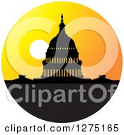Clipart Of A Silhouetted Capitol Building At Sunset Royalty Free Vector Illustration