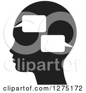 Poster, Art Print Of Black Silhouetted Head With Speach Balloons