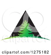 Clipart Of A Green Evergreen Tree Over A Black Triangle Royalty Free Vector Illustration