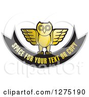 Poster, Art Print Of Gold Silver And Black Owl And Banner Icon