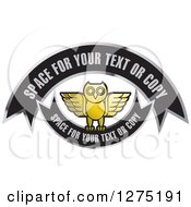 Poster, Art Print Of Gold Silver And Black Owl And Banners Icon