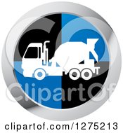 White Silhouetted Concrete Mixer Truck In A Black Blue And Silver Icon