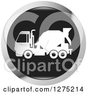 White Silhouetted Concrete Mixer Truck In A Black And Silver Icon