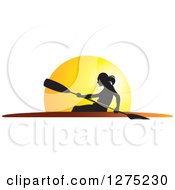 Poster, Art Print Of Silhouetted Woman Rowing A Boat Against A Sunset