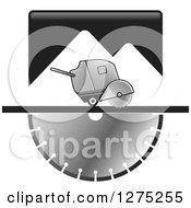 Clipart Of A Concrete Cutter Machine And Giant Saw With Mountains Royalty Free Vector Illustration by Lal Perera
