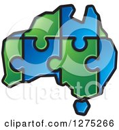 Poster, Art Print Of Blue And Green Australia Puzzle Map