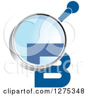 Clipart Of A Magnifying Glass Over A Blue Letter B Royalty Free Vector Illustration