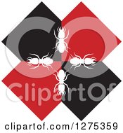 White Silhouetted Termites On A Black And Red Letter X