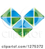 Poster, Art Print Of Blue And Green Geometric Heart Tile Design