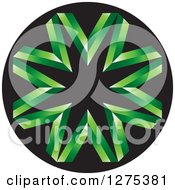 Clipart Of A Green Abstract Burst On A Round Black Icon Royalty Free Vector Illustration
