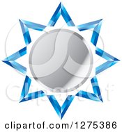 Clipart Of A Round Silver Icon And Blue Burst Royalty Free Vector Illustration