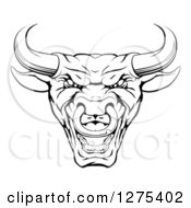 Clipart Of A Mad Black And White Bull Mascot Head Royalty Free Vector Illustration