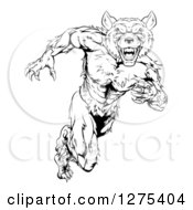 Clipart Of A Black And White Muscular Wolf Man Sprinting Royalty Free Vector Illustration