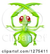 Clipart Of A Cute Red Eyed Green Praying Mantis Royalty Free Vector Illustration by AtStockIllustration
