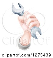 Clipart Of A Caucasian Worker Mans Hand Holding A Wrench Royalty Free Vector Illustration