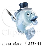Blue Magician Fish Holding A Wand And Wearing A Hat