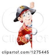Poster, Art Print Of Happy Young Male Pirate Captain Pointing With A Hook Hand Around A Sign