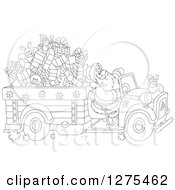 Poster, Art Print Of Black And White Santa Claus Driving A Truck Full Of Christmas Gifts And Toys
