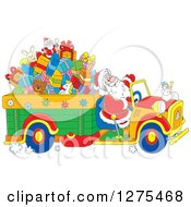 Poster, Art Print Of Santa Driving A Truck Full Of Christmas Gifts And Toys
