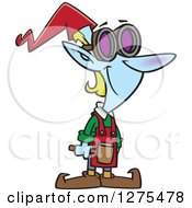 Poster, Art Print Of Happy Christmas Elf Worker With A Hammer And Goggles