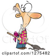 Cartoon Clipart Of A Caucasian House Husband Mopping Royalty Free Vector Illustration
