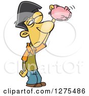 Poster, Art Print Of Broke Asian Boy Shaking And Looking Into An Empty Piggy Bank