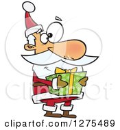 Poster, Art Print Of Happy Santa Claus Holding A Christmas Gift