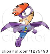 Cartoon Clipart Of A Happy Caucasian Super Hero Boy Flying Royalty Free Vector Illustration by toonaday