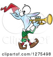 Poster, Art Print Of Happy Christmas Elf Marching And Playing The Trumpet