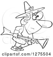 Poster, Art Print Of Black And White Thanksgiving Pilgrim Man Turkey Hunting With A Blunderbuss