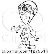 Cartoon Clipart Of A Black And White Super Hero Boy Wearing Goggles Royalty Free Vector Line Art Illustration
