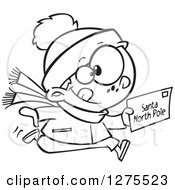 Poster, Art Print Of Black And White Happy Boy Running With A Christmas Santa Letter
