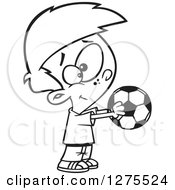 Poster, Art Print Of Black And White Happy Boy Holding Out A Soccer Ball