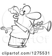 Cartoon Clipart Of A Black And White Man Tooting A Horn Royalty Free Vector Line Art Illustration by toonaday