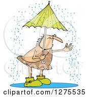 Poster, Art Print Of Hairy Caveman Reaching Out Into The Rain From Under An Umbrella