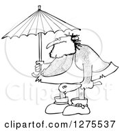 Poster, Art Print Of Black And White Hairy Caveman Holding A Club And Standing Under An Umbrella