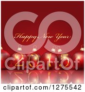 Clipart Of A Gold Happy New Year 2015 Greeting With 3d Red Baubles And A Reflection Royalty Free Vector Illustration