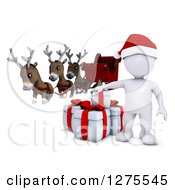 Poster, Art Print Of 3d White Man Santa With Gifts Reindeer And A Sleigh