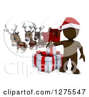 Poster, Art Print Of 3d Brown Man Santa With Gifts Reindeer And A Sleigh