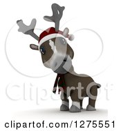 Clipart Of A 3d Curious Christmas Reindeer Over White Royalty Free Illustration